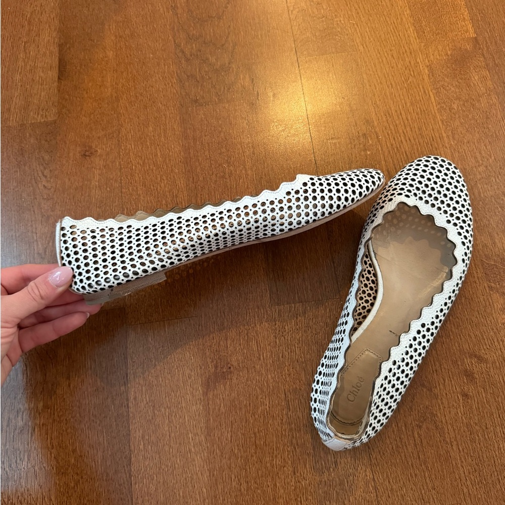 Chloe Marcie White Perforated Ballet Flat | Size 37